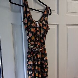 Pumpkin Print Sleeveless Momper Romper Dress